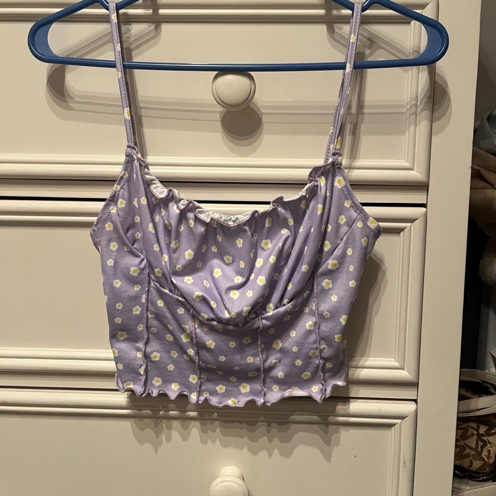Purple Flower Scrunch Crop Top